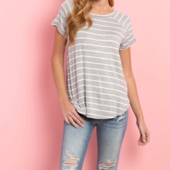 Short Sleeve Grey & White Stripe Tee - Picture 9 of 10